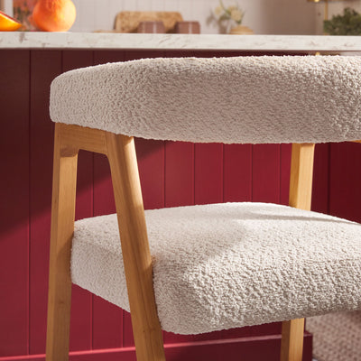 Ezra Modern Single Counter Stool with Curved Back and Boucle Upholstery