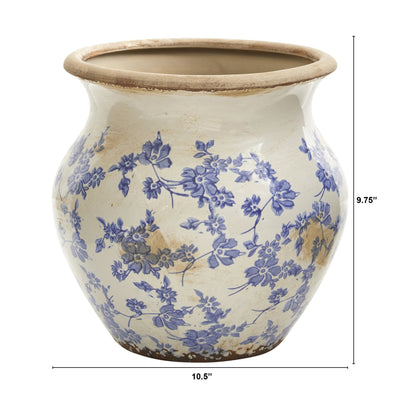 10.5” Tuscan Ceramic Blue Scroll Urn Vase - Sweet Water Decor - Vase