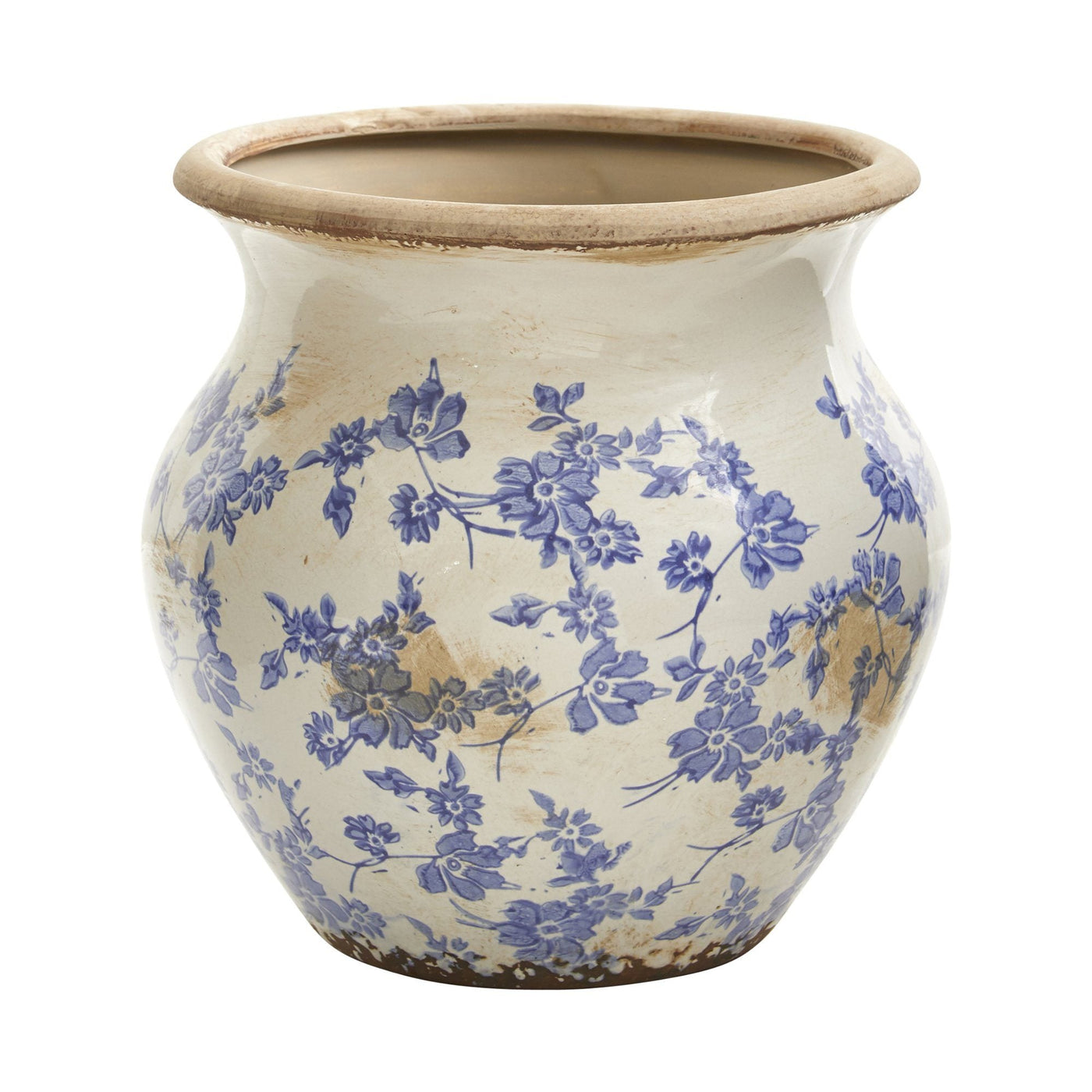 10.5” Tuscan Ceramic Blue Scroll Urn Vase - Sweet Water Decor - Vase