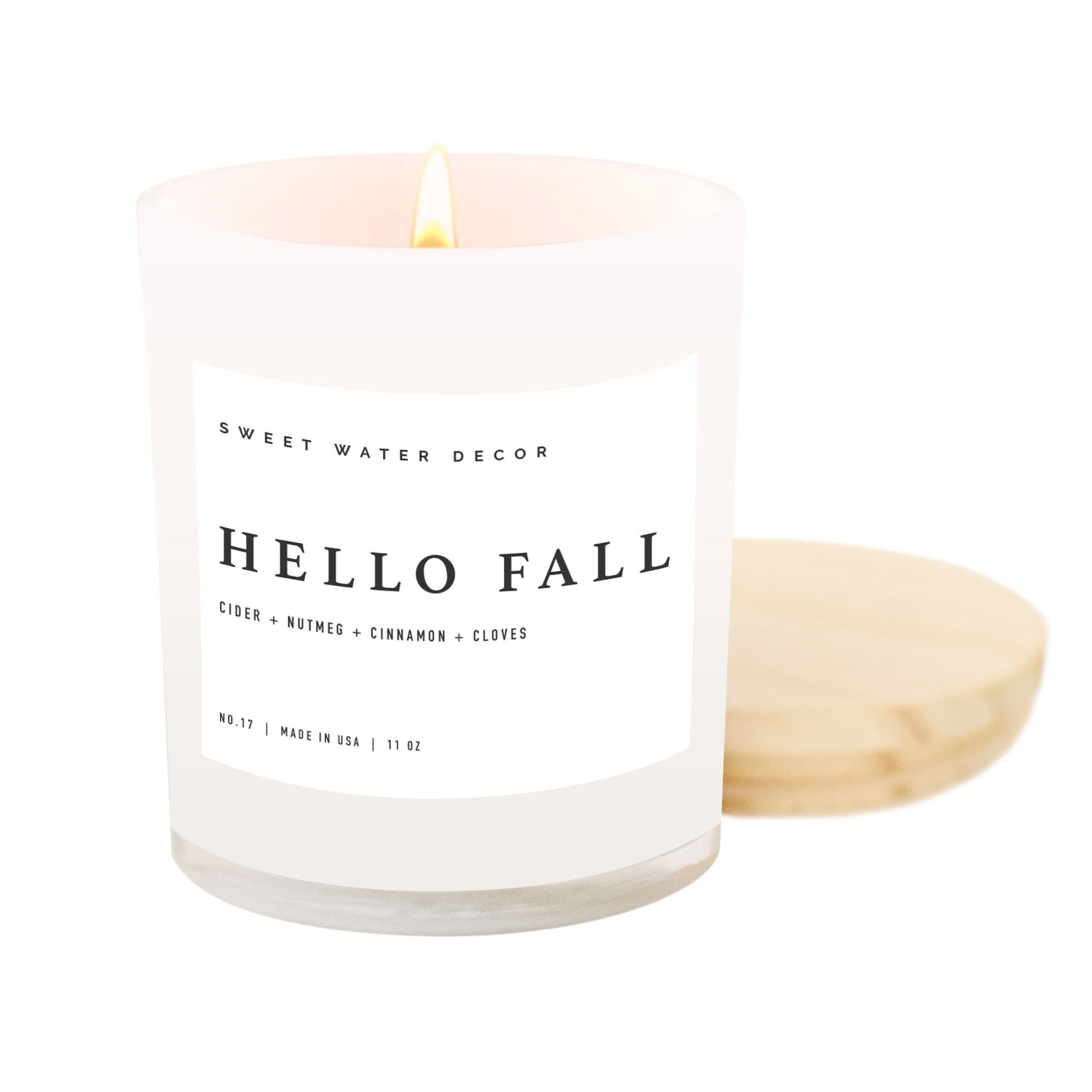 Hello Fall Soy Candle - White Jar - 11 oz - Sweet Water Decor - Candles