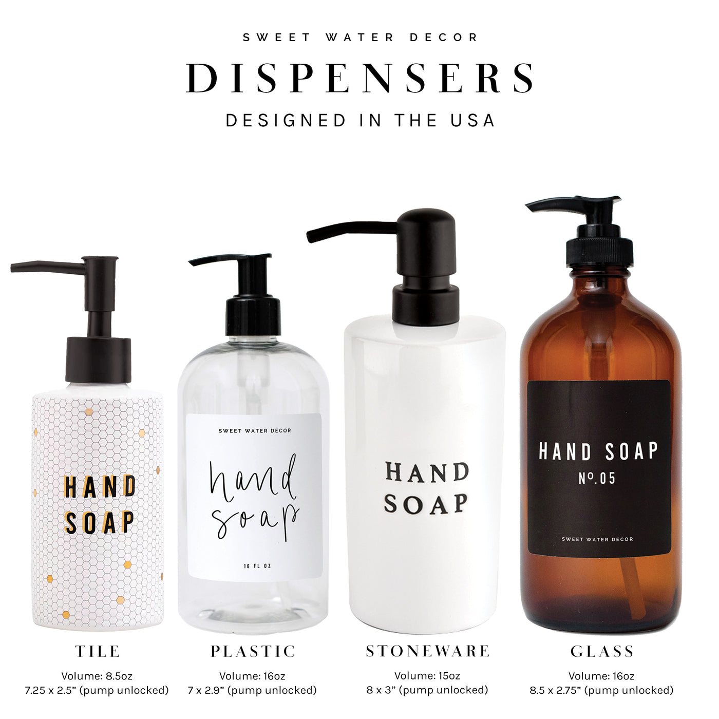 Hand and Dish Soap Dispensers |Amber Glass Bottle |Glass Bottles|Farmhouse  Kitchen| Waterproof Labels | Gift| Refillable Labels |Mothers Day